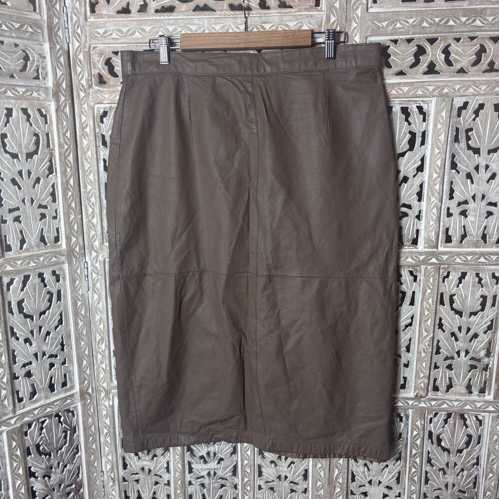 Vintage G-III Brown Leather Pencil Skirt Back Snap Slit Midi Skirt Size 36~L/XL